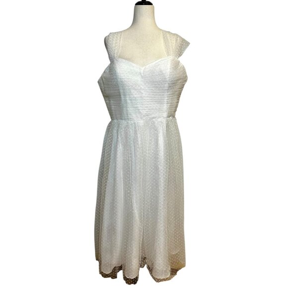 Unique Vintage White Swiss Dot Tulle Midi Dress XXL | Retro Bridal Party Cocktai - Picture 2 of 9
